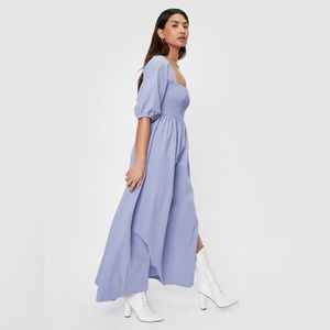 Nasty Gal NWT Purple Shirred Bust Puff Sleeve Maxi Dress